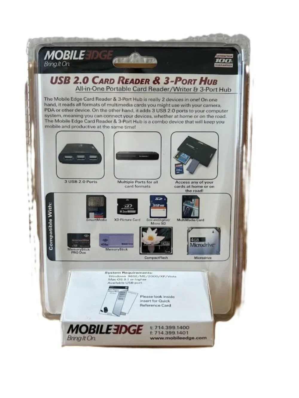 NWT Mobile Edge All-In-One USB 2.0 Card Reader & 3-Port Hub - New In Box